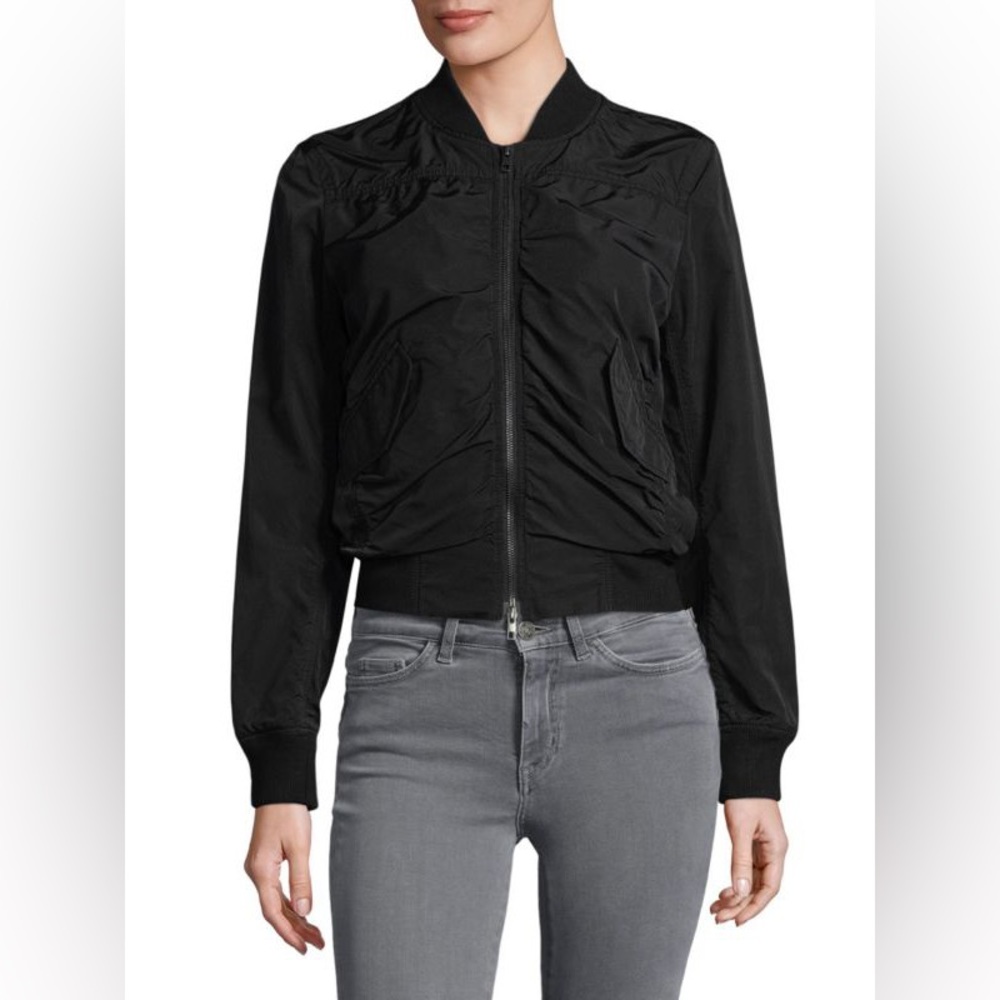 Vince Cropped Ruched Bomber Jacket - Black XS